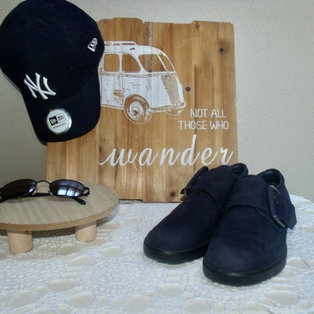 ECCO Wave Navy Blue Suede Monk Strap Slip On Comfort Flats NWT 6.5 EU 37 - Picture 4 of 5